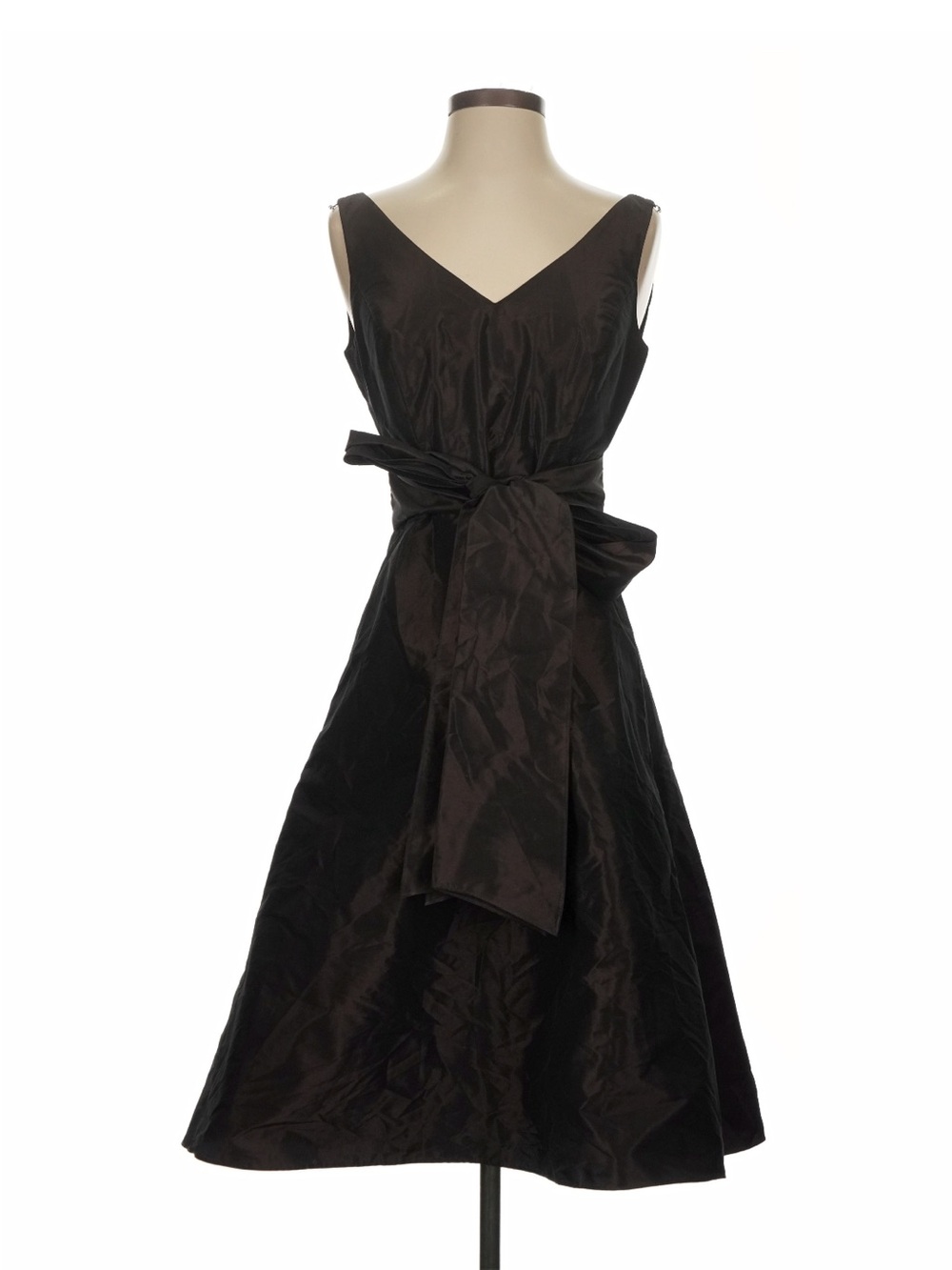 Ann Taylor Brown Sateen A-line Midi Dress Lined Belt Special Occasion Size 2